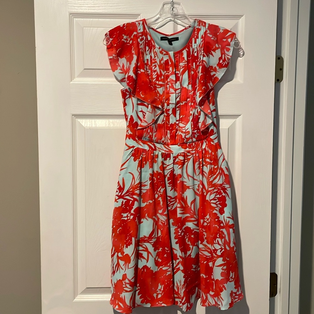 Banana Republic dress with pockets, light blue w/orange floral print. Size 0